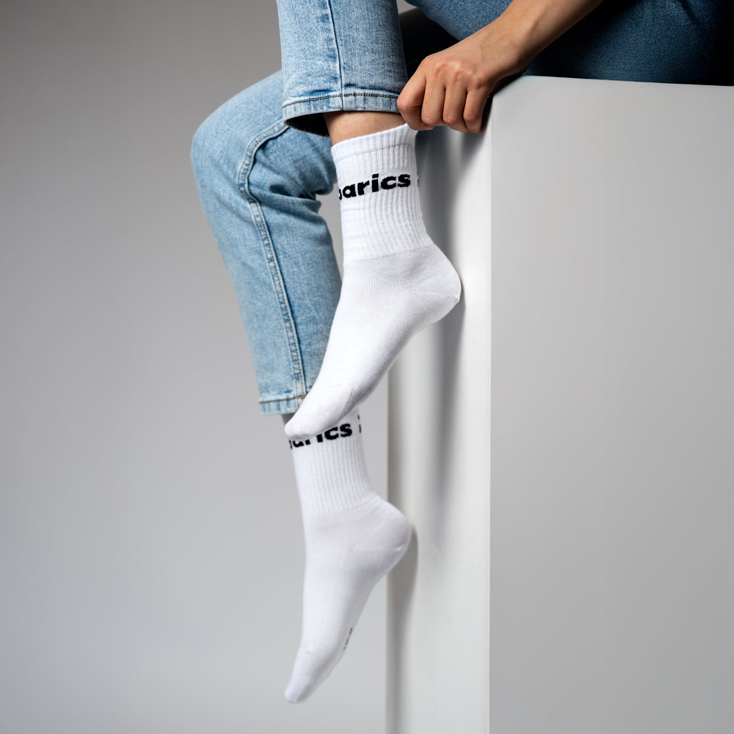 Barebarics - Barefoot Socks - Crew - White - Big logo - 3 pack