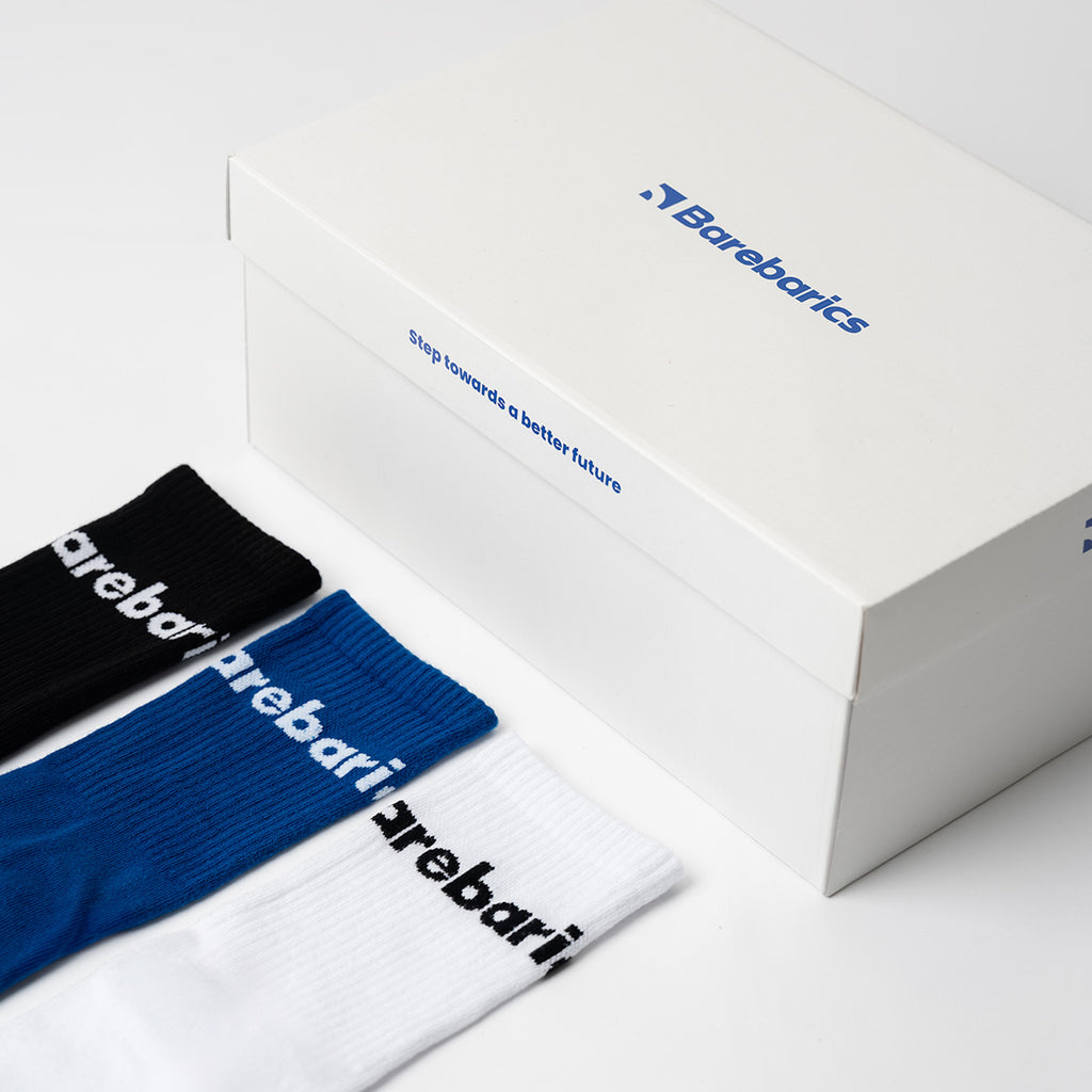 Barebarics - Barefoot Socks - Crew - Blue - Big logo - 3 pack
