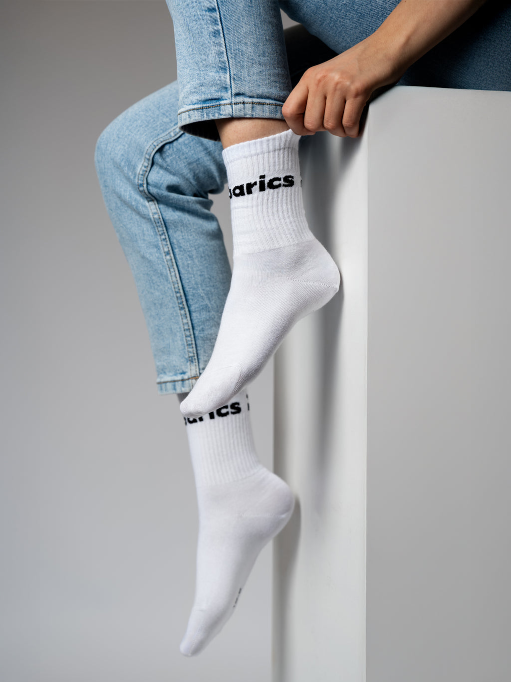 Barebarics - Barefoot Socks - Crew - White - Big logo - 3 pack