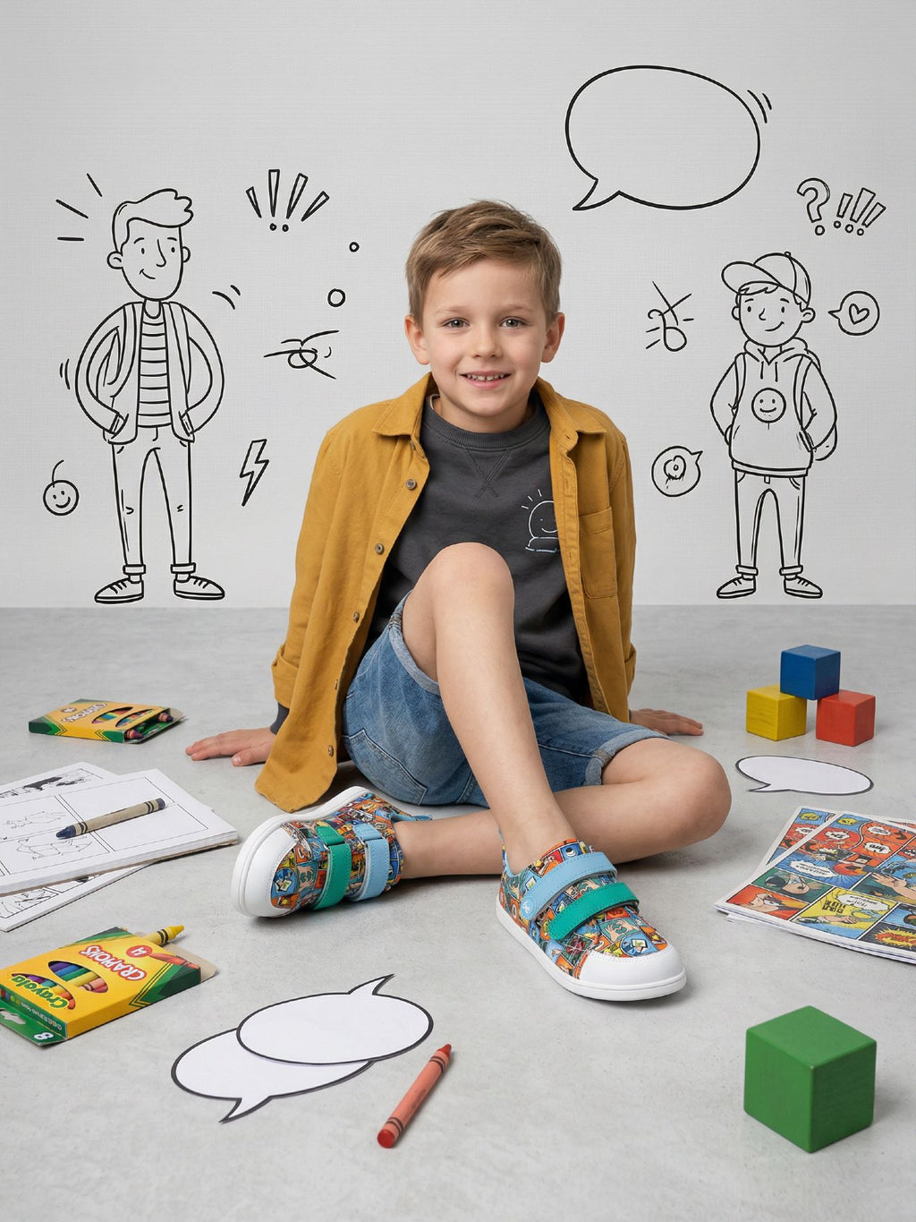 Kids barefoot sneakers Be Lenka Canvi Kids - Comics Color