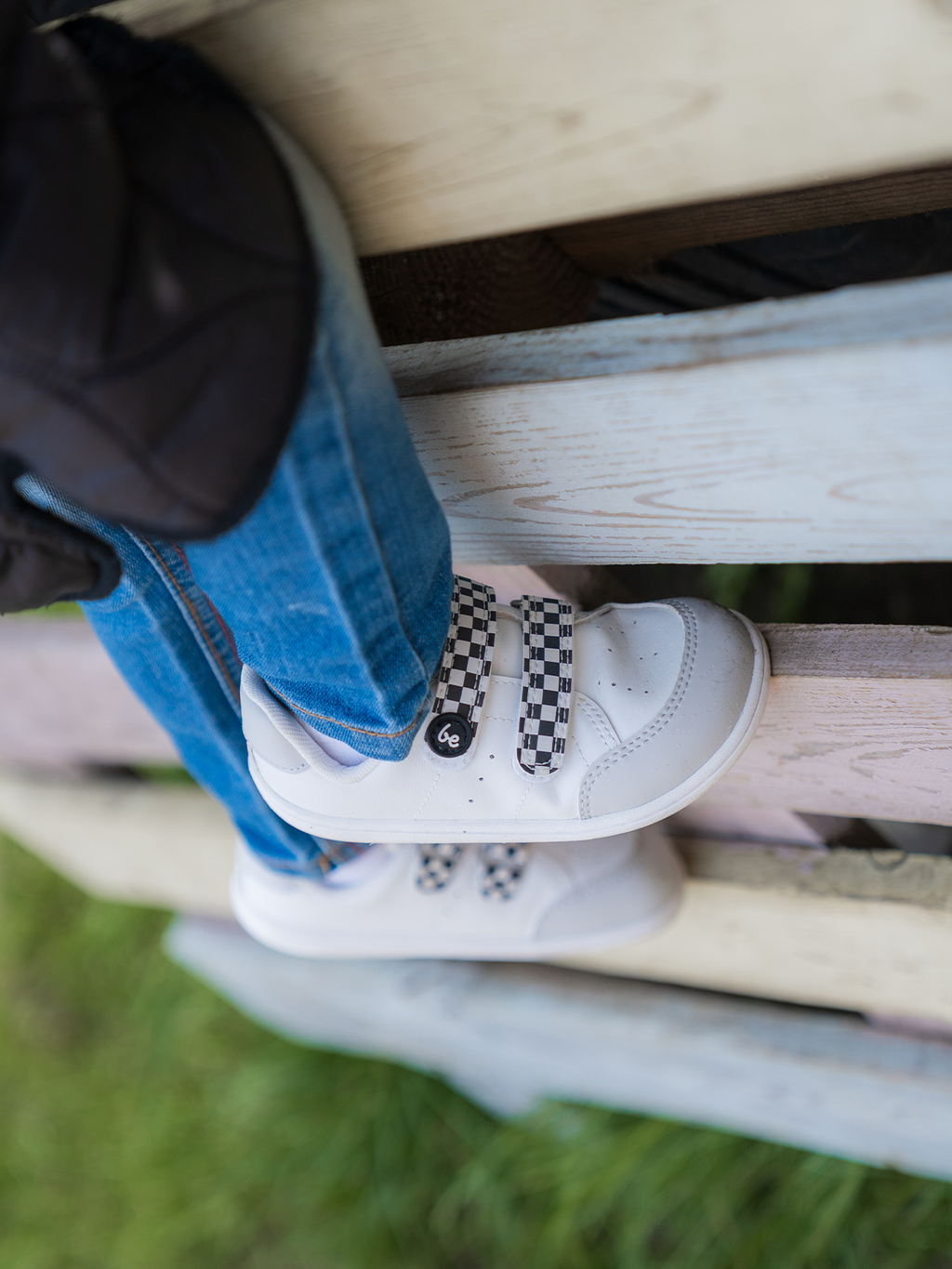 Kids barefoot sneakers Be Lenka Energise Kids - White & Checkerboard